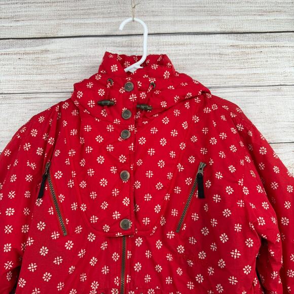 Obermeyer Snow Flake Print Ski Snowboard Jacket Juniors 12 Red White Youth - Picture 4 of 15